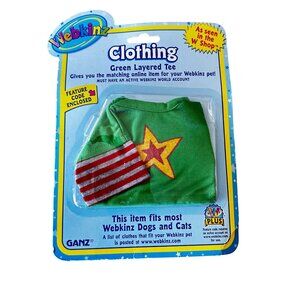 Webkinz Green Layered Tee Shirt Star Red Striped Sleeve NEW Dog Cat Code Clothes
